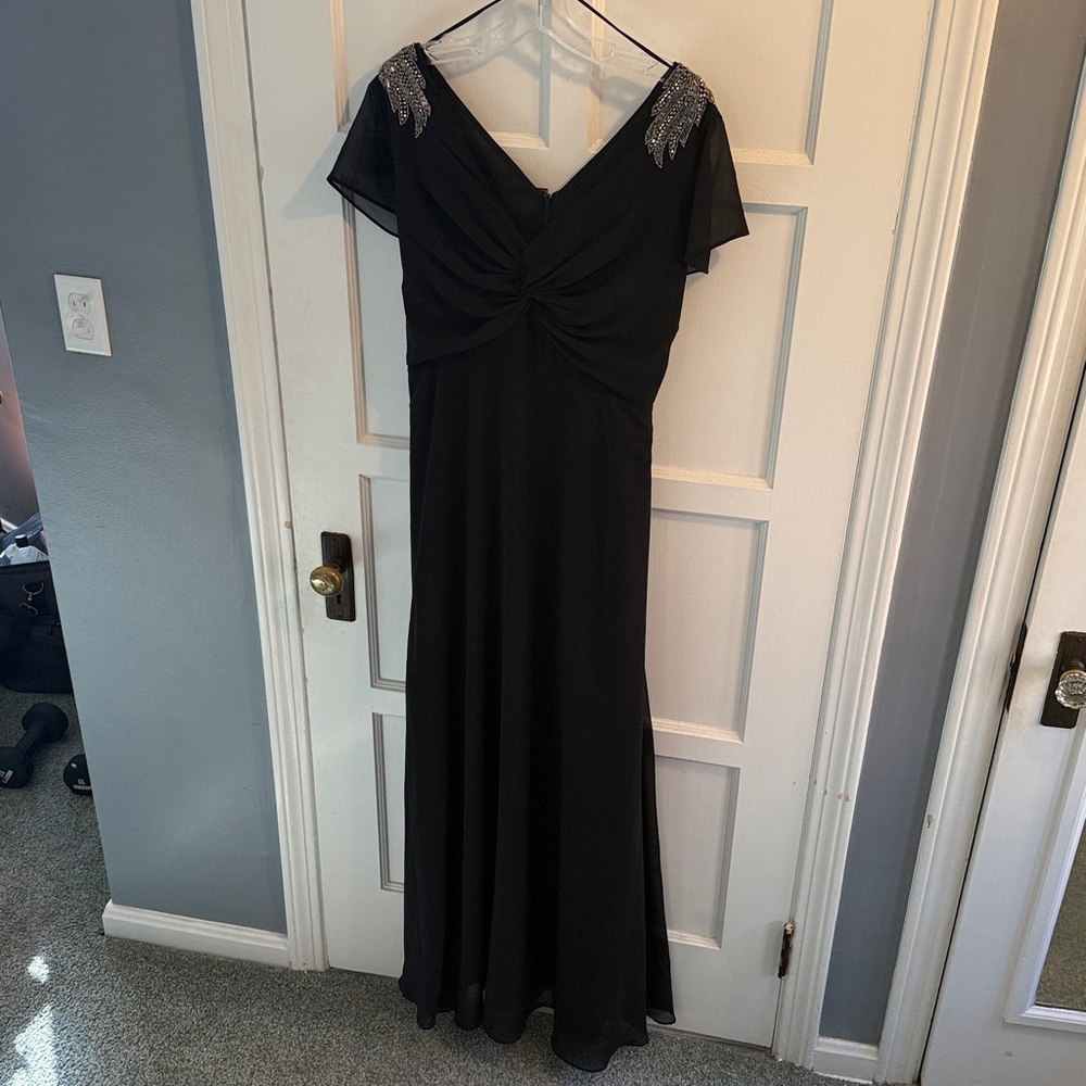 Elegant Black Evening Gown with Silver Accents